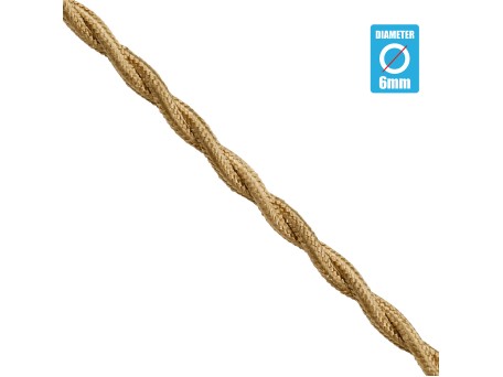 GloboStar® 77623 Πλεκτό Υφασμάτινο Καλώδιο 1m 2 x 0.75mm² Μπέζ Χρυσό