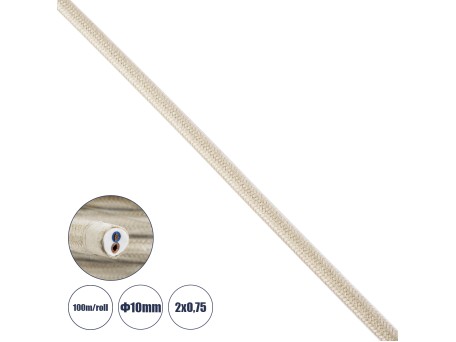 GloboStar® 77627 Στρογγυλό Υφασμάτινο Καλώδιο 1m 2 x 0.75mm² Μπεζ