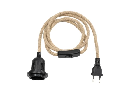 GLOBOSTAR® WHIP 77660 Μοντέρνο DIY Φωτιστικό με Υφασμάτινο Καλώδιο, Ντουί 1 x E27, Διακόπτη On/Off & Πρίζα AC 220-240V IP20 - Μπεζ & Μαύρο - Μ150 x Π5.8 x Υ5.8cm