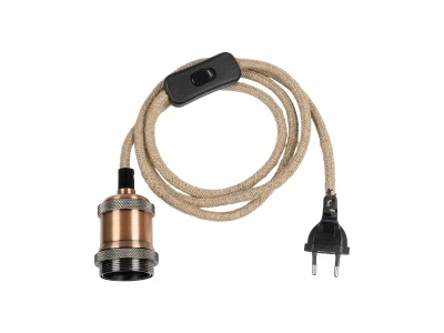 GLOBOSTAR® WHIP 77662 Μοντέρνο DIY Φωτιστικό με Υφασμάτινο Καλώδιο, Ντουί 1 x E27, Διακόπτη On/Off & Πρίζα AC 220-240V IP20 - Μπεζ & Χάλκινο - Μ150 x Π5 x Υ5cm