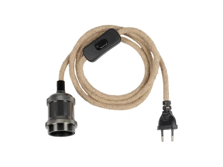 GLOBOSTAR® WHIP 77663 Μοντέρνο DIY Φωτιστικό με Υφασμάτινο Καλώδιο, Ντουί 1 x E27, Διακόπτη On/Off & Πρίζα AC 220-240V IP20 - Μπεζ & Μαύρο Νίκελ - Μ150 x Π4 x Υ4cm