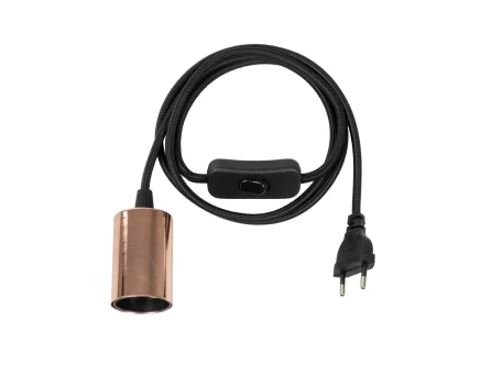 GLOBOSTAR® WHIP 77665 Μοντέρνο DIY Φωτιστικό με Υφασμάτινο Καλώδιο, Ντουί 1 x E27, Διακόπτη On/Off & Πρίζα AC 220-240V IP20 - Μαύρο & Ροζ Χρυσό - Μ150 x Π4 x Υ4cm