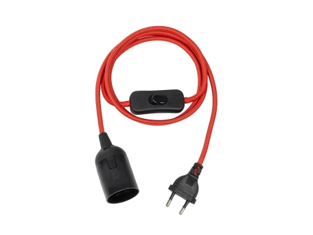 GLOBOSTAR® WHIP 77666 Μοντέρνο DIY Φωτιστικό με Υφασμάτινο Καλώδιο, Ντουί 1 x E27, Διακόπτη On/Off & Πρίζα AC 220-240V IP20 - Κόκκινο & Μαύρο - Μ150 x Π4 x Υ4cm