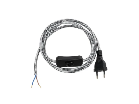 GLOBOSTAR® WHIP 77670 Μοντέρνο DIY Υφασμάτινο Καλώδιο με Διακόπτη On/Off AC 220-240V IP20 - Λευκό & Μαύρο - Μ150 x Π2.7 x Υ1.9cm