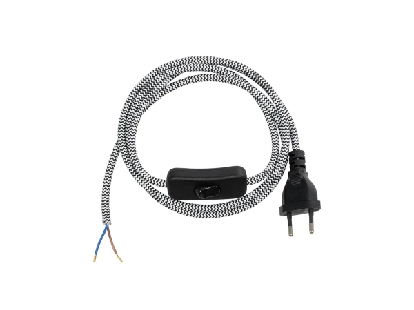 GLOBOSTAR® WHIP 77670 Μοντέρνο DIY Υφασμάτινο Καλώδιο με Διακόπτη On/Off AC 220-240V IP20 - Λευκό & Μαύρο - Μ150 x Π2.7 x Υ1.9cm