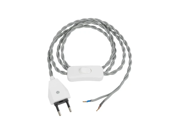 GLOBOSTAR® WHIP 77674 Μοντέρνο DIY Πλεκτό Καλώδιο με Διακόπτη On/Off AC 220-240V IP20 - Γκρι & Λευκό - Μ150 x Π2.7 x Υ1.9cm