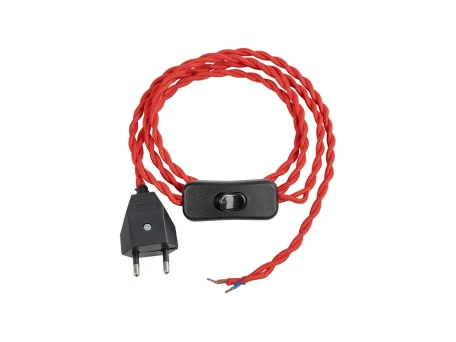 GLOBOSTAR® WHIP 77675 Μοντέρνο DIY Πλεκτό Καλώδιο με Διακόπτη On/Off AC 220-240V IP20 - Κόκκινο & Μαύρο - Μ150 x Π2.7 x Υ1.9cm