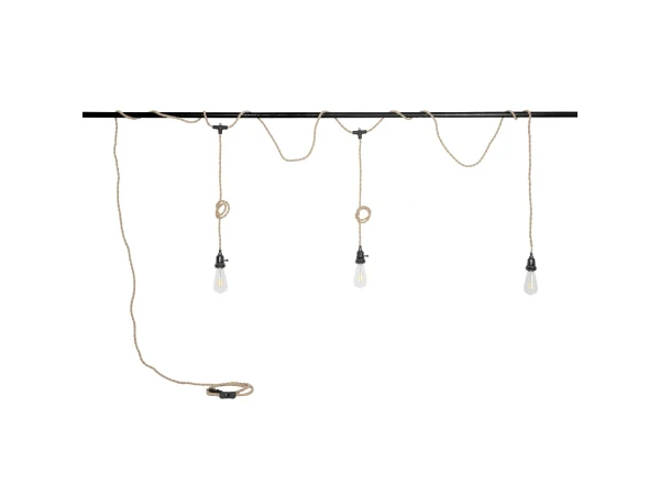 GLOBOSTAR® WHIP 77676 Μοντέρνο DIY Φωτιστικό με Υφασμάτινο Καλώδιο, Ντουί 3 x E27, Διακόπτη On/Off & Πρίζα AC 220-240V IP20 - Μπεζ & Μαύρο - Μ650 x Π5.5 x Υ100cm