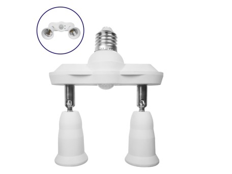 Αντάπτορας από 1xE27 σε 2xE27 με Κινούμενες Σπαστές Βάσεις και Ενσωματωμένο Αισθητήρα Κίνησης GloboStar 77865