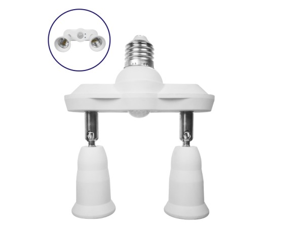 Αντάπτορας από 1xE27 σε 2xE27 με Κινούμενες Σπαστές Βάσεις και Ενσωματωμένο Αισθητήρα Κίνησης GloboStar 77865