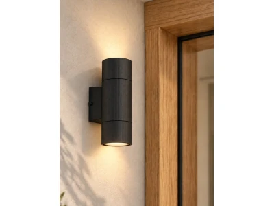 GLOBOSTAR® WALLY 77877 Μοντέρνο Φωτιστικό Τοίχου - Απλίκα με Ντουί 2 x GU10 AC 220-240V Αδιάβροχο IP65 - Μαύρο Ματ - Μ6.5 x Π9 x Υ18cm