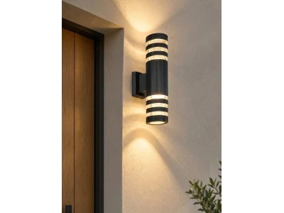 GLOBOSTAR® ORION 77887 Μοντέρνο Φωτιστικό Τοίχου - Απλίκα με Ντουί 2 x GU10 AC 220-240V Αδιάβροχο IP65 - Μαύρο Ματ - Μ9 x Π15 x Υ35.5cm