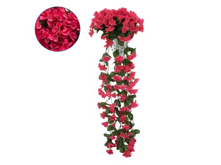 GloboStar® 78053 Τεχνητό Κρεμαστό Φυτό Διακοσμητικών Λουλουδιών με Φούξια Φλόξ M30 x Υ80 x Π30cm