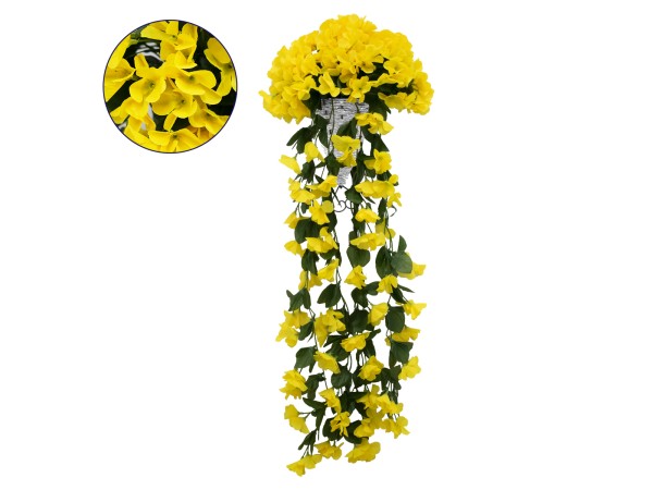 GloboStar® 78054 Τεχνητό Κρεμαστό Φυτό Διακοσμητικών Λουλουδιών με Κίτρινα Φλόξ M30 x Υ80 x Π30cm