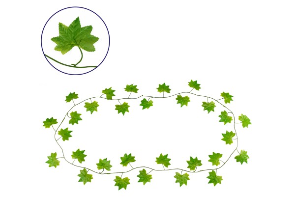 GloboStar® 78116 Τεχνητό Κρεμαστό Φυτό Διακοσμητική Γιρλάντα Λουλουδιών με 30 Πράσινα Φύλλα Σφενδάμης M20 x Π20 x Υ220cm