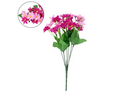 GloboStar® 78206 Τεχνητό Φυτό Μπουκέτο Διακοσμητικών Λουλουδιών με 7 Φούξια Μαργαρίτες M20 x Υ35 x Π20cm