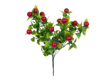 GloboStar® BUTCHERS BROOM 78268 Τεχνητό Φυτό Ρούσκος - Μπουκέτο Διακοσμητικών Φυτών - Κλαδιών με Φύλλωμα Πράσινο - Κόκκινο - Κίτρινο Υ30cm