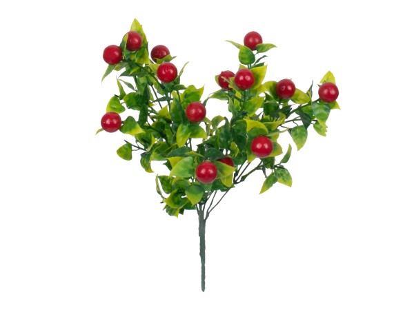 GloboStar® BUTCHERS BROOM 78268 Τεχνητό Φυτό Ρούσκος - Μπουκέτο Διακοσμητικών Φυτών - Κλαδιών με Φύλλωμα Πράσινο - Κόκκινο - Κίτρινο Υ30cm