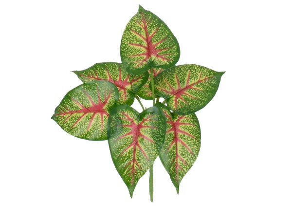 GloboStar® CALADIUM 78271 Τεχνητό Φυτό Καλάδιο - Μπουκέτο Διακοσμητικών Φυτών - Κλαδιών με Φύλλωμα Πράσινο - Κόκκινο - Κίτρινο Υ28cm