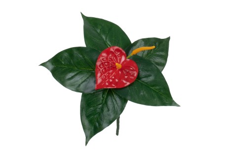 GloboStar® FLAMINGO FLOWER 78293 Τεχνητό Φυτό Ανθούριο - Μπουκέτο Διακοσμητικών Φυτών - Κλαδιών με Φύλλωμα Πράσινο - Πορτοκαλί - Κόκκινο Υ26cm