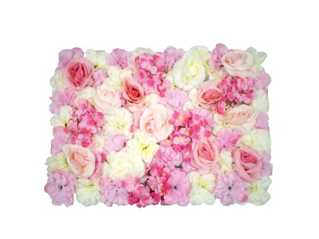 GloboStar® 78304 Συνθετικό Πάνελ Λουλουδιών - Κάθετος Κήπος Τριαντάφυλλο - Ορτανσία - Βιολέτα Μ60 x Υ40 x Π7cm