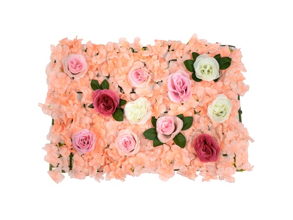 GloboStar® 78306 Συνθετικό Πάνελ Λουλουδιών - Κάθετος Κήπος Τριαντάφυλλο - Ορτανσία Μ60 x Υ40 x Π7cm