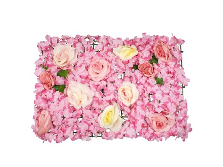 GloboStar® 78307 Συνθετικό Πάνελ Λουλουδιών - Κάθετος Κήπος Τριαντάφυλλο - Ορτανσία Μ60 x Υ40 x Π7cm