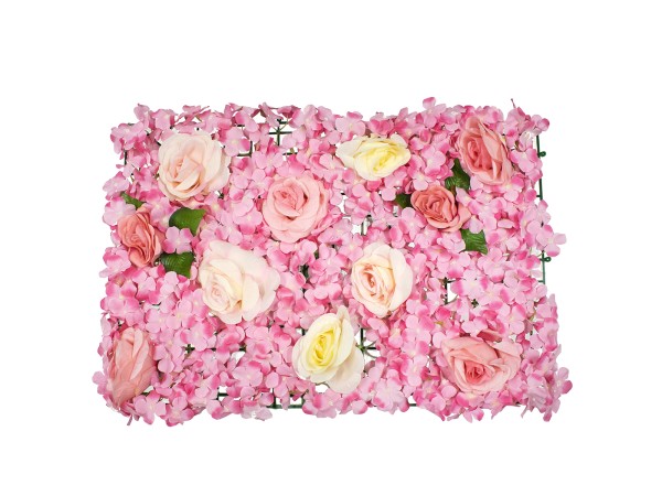 GloboStar® 78307 Συνθετικό Πάνελ Λουλουδιών - Κάθετος Κήπος Τριαντάφυλλο - Ορτανσία Μ60 x Υ40 x Π7cm