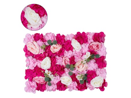 GloboStar® Artificial Garden ROSALIE 78335 Τεχνητό Διακοσμητικό Πάνελ Λουλουδιών - Κάθετος Κήπος σύνθεση Ροζαλί Μ60 x Π40 x Υ6cm