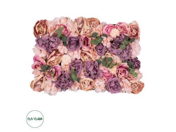 GloboStar® Artificial Garden ROSES STORY PINK 78337 Τεχνητό Διακοσμητικό Πάνελ Λουλουδιών - Κάθετος Κήπος σύνθεση Αμβροσία Μ60 x Π40 x Υ6cm