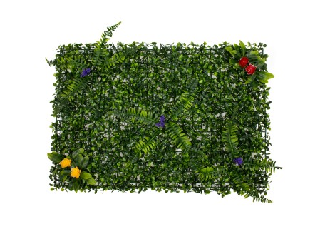 GLOBOSTAR® BOXWOOD 78409 Τεχνητό Πάνελ Φυλλωσιάς Κάθετος Κήπος Πυξάρι/Φτέρη/Περεσκία - Πράσινο - Μ60 x Π7 x Υ40cm