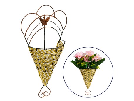 GloboStar® 78602 Κασπώ Τεχνητών Φυτών Επιτοίχιο Μεταλικό με Χάλκινες Λεπτομέρειες και Λευκό Χρυσό Σχοινί Μ16.5 x Π6.5 x Υ29cm