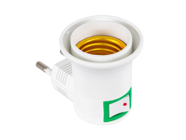 GLOBOSTAR® NIGHTLIGHT 78956 Φωτιστικό Νυκτός με Ντουί 1 x E27, Διακόπτη On/Off & Πρίζα Schuko AC 220-240V IP20 - Λευκό - Μ3.3 x Π6 x Υ5cm