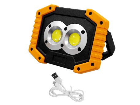 GLOBOSTAR® HELPLAMP 79037 Προβολέας Φακός Camping LED 20W 2000lm 120° DC 5V με Επαναφορτιζόμενη Μπαταρία Li-ion 3.6V 2x18650 4600mAh IP20 Ψυχρό Λευκό 6000K - Sanan COB Chip - Μαύρο & Κίτρινο - Μ11.5 x Π10 x Υ23cm - 1 Χρόνο Εγγύηση