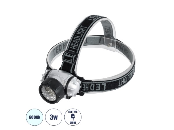 GloboStar® 79053 Φακός Κεφαλής LED Diode 3W 200lm - Ψυχρό Λευκό 6000K - Μ7.5 x Π6 x Υ6cm