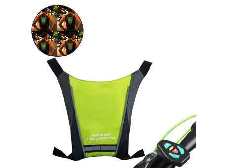 GloboStar® 79069 Γιλέκο Ασφαλείας Φωσφοριζέ Αντανακλαστικό για Ποδηλάτες & Runners με Φωτεινή Σήμανση LED - Ενσωματωμένη Μπαταρία 650mAh DC 5V Επαναφορτιζόμενο με Καλώδιο Τροφοδοσίας USB & Ασύρματο Χειριστήριο - Λαχανί Φωσφοριζέ & Μαύρο Αδιάβροχο IP65