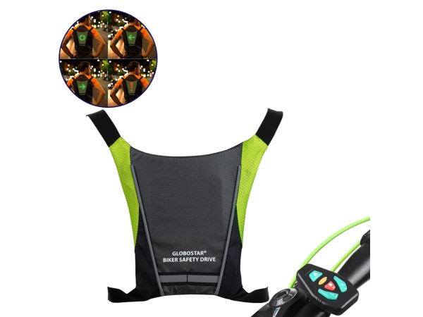 GloboStar® 79070 Γιλέκο Ασφαλείας Φωσφοριζέ Αντανακλαστικό για Ποδηλάτες & Runners με Φωτεινή Σήμανση LED - Ενσωματωμένη Μπαταρία 650mAh DC 5V Επαναφορτιζόμενο με Καλώδιο Τροφοδοσίας USB & Ασύρματο Χειριστήριο -  Μαύρο & Λαχανί Φωσφοριζέ Αδιάβροχο IP65