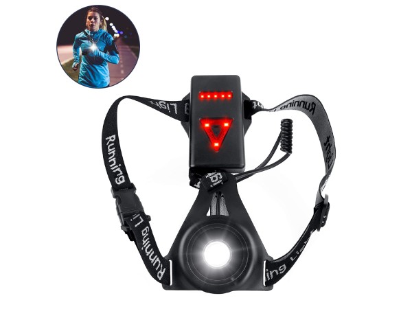 GloboStar® 79072 Φορητός Φακός Ασφαλείας Στήθους & Πλάτης για Ποδηλάτες & Runners με Φωτεινή Σήμανση LED XRE Q5 5W 600lm 200° - Ενσωματωμένη Μπαταρία 2000mAh DC 5V Επαναφορτιζόμενος με Καλώδιο Τροφοδοσίας USB 2.0 3 Modes Αδιάβροχος IP66 Ψυχρό Λευκό 6000K