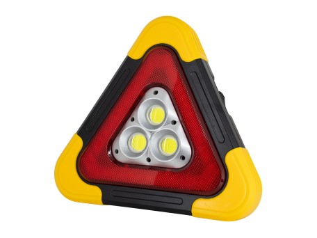 GLOBOSTAR® HELPLAMP 79081 Προβολέας Φακός Τρίγωνο Ασφαλείας LED 35W 3500lm 120° DC 5V με Φωτοβολταϊκό Panel 5V 0.3W & Επαναφορτιζόμενη Μπαταρία Li-ion 3.2V 2000mAh Αδιάβροχο IP54 Ψυχρό Λευκό 6000K - Sanan COB Chip - Κόκκινο & Κίτρινο - Μ27 x Π5 x Υ24cm - 