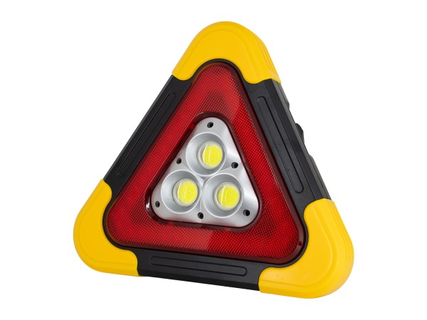 GLOBOSTAR® HELPLAMP 79081 Προβολέας Φακός Τρίγωνο Ασφαλείας LED 35W 3500lm 120° DC 5V με Φωτοβολταϊκό Panel 5V 0.3W & Επαναφορτιζόμενη Μπαταρία Li-ion 3.2V 2000mAh Αδιάβροχο IP54 Ψυχρό Λευκό 6000K - Sanan COB Chip - Κόκκινο & Κίτρινο - Μ27 x Π5 x Υ24cm - 
