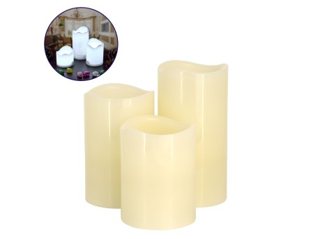 GloboStar® 79554 ΣΕΤ 3 Διακοσμητικών Realistic Κεριών Παραφίνης με LED - Μπαταρίας & Ασύρματο Χειριστήριο IR Ψυχρό Λευκό 6000K