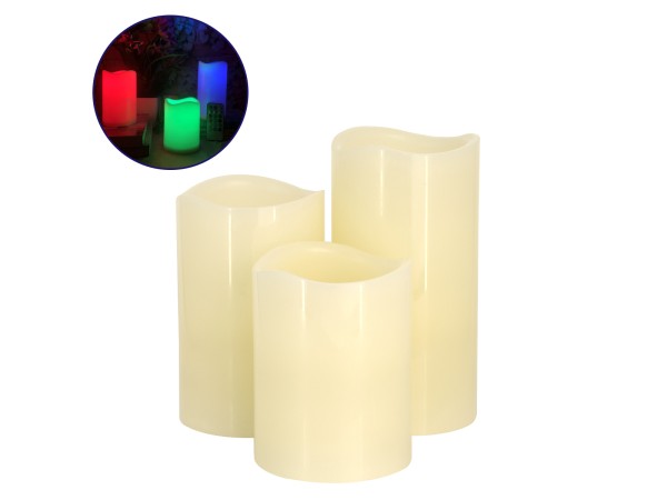 GloboStar® 79556 ΣΕΤ 3 Διακοσμητικών Realistic Κεριών Παραφίνης με LED Εφέ Κινούμενης Φλόγας - Μπαταρίας & Ασύρματο Χειριστήριο IR Πολύχρωμα RGB Dimmable