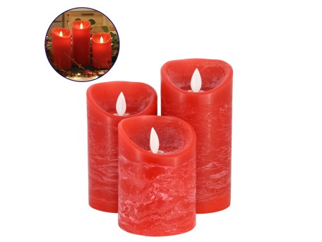 GLOBOSTAR® FIREFLAME 79558 Διακοσμητικό Κερί Παραφίνης με Εφέ Κινούμενης Φλόγας & IR Ασύρματο Χειριστήριο LED 0.5W 25lm 120° DC 3V με 2xAA Μπαταρίες IP20 Θερμό Λευκό 2700K Dimmable - Κόκκινο - Μ7.5 x Π7.5 x Υ15cm - Πακέτο 3 Τεμαχίων - 1 Χρόνο Εγγύηση