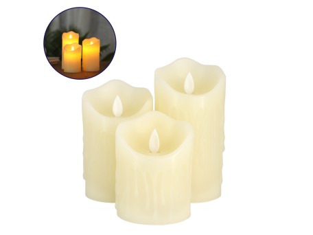 GloboStar® 79561 ΣΕΤ 3 Διακοσμητικών Realistic Κεριών Παραφίνης με LED Εφέ Κινούμενης Φλόγας - Μπαταρίας & Ασύρματο Χειριστήριο IR Σχέδιο Λιωμένο Κερί Θερμό Λευκό 3000K Dimmable