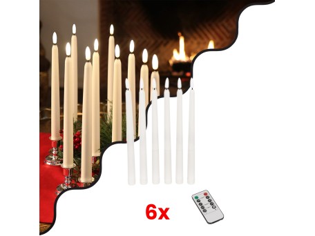 GloboStar® 79563 ΣΕΤ 6 Διακοσμητικών Realistic Κεριών Κηροπηγίου με LED Εφέ Κινούμενης Φλόγας - Μπαταρίας & Ασύρματο Χειριστήριο IR Θερμό Λευκό 2700K Dimmable