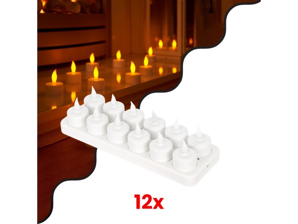 GLOBOSTAR® FIREFLAME 79565 Διακοσμητικά Κεράκια Ρεσώ με Εφέ Κινούμενης Φλόγας & Βάση Φόρτισης LED 0.2W 5lm 180° DC 1.2V με 12x Επαναφορτιζόμενες Μπαταρίες Ni-MH IP20 Θερμό Λευκό 2700K - Λευκό - Μ3.9 x Π3.9 x Υ4.9cm - Πακέτο 6 Τεμαχίων - 2 Χρόνια Εγγύηση