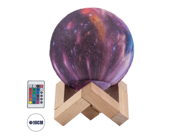 GloboStar® MOON 79615 Επιτραπέζιο Φωτιστικό Πορτατίφ LED 2W 100lm 360° DC 5V IP20 RGBW Dimmable Πολύχρωμο Πλαστικό με Μπεζ Ξύλο - Μ10 x Π10 x Υ13.5cm - 2 Xρόνια Εγγύηση