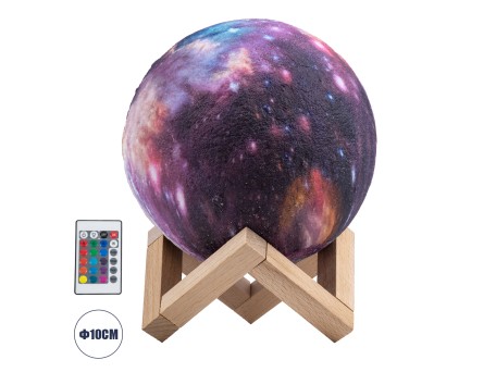 GloboStar® MOON 79616 Επιτραπέζιο Φωτιστικό Πορτατίφ LED 4W 200lm 360° DC 5V IP20 RGBW Dimmable Πολύχρωμο Πλαστικό με Μπεζ Ξύλο - Μ15 x Π15 x Υ19cm - 2 Xρόνια Εγγύηση