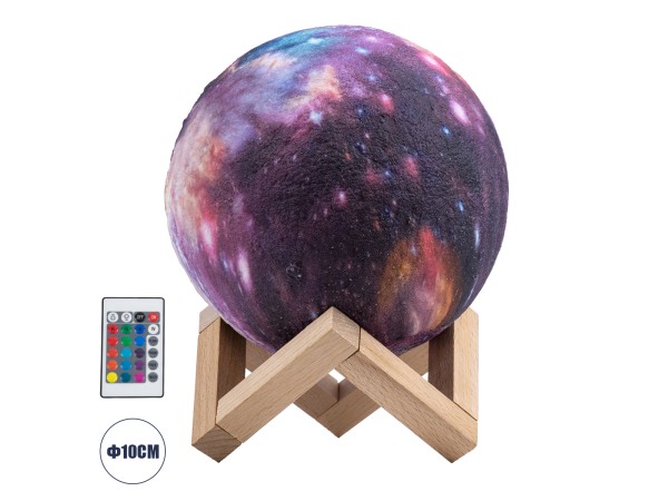 GloboStar® MOON 79616 Επιτραπέζιο Φωτιστικό Πορτατίφ LED 4W 200lm 360° DC 5V IP20 RGBW Dimmable Πολύχρωμο Πλαστικό με Μπεζ Ξύλο - Μ15 x Π15 x Υ19cm - 2 Xρόνια Εγγύηση