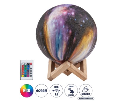 GloboStar® MOON 79617 Επιτραπέζιο Φωτιστικό Πορτατίφ LED 6W 360lm 360° DC 5V IP20 RGB Dimmable Πολύχρωμο Πλαστικό με Μπεζ Ξύλο - Μ20 x Π20 x Υ25cm - 2 Xρόνια Εγγύηση